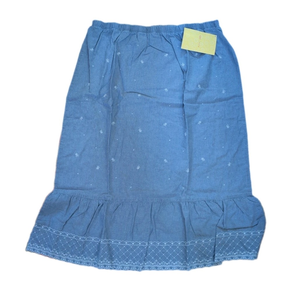 Denim & Co. Skirt Chambray Denim Eyelet‎ Floral Embroidered Women's 2X - New